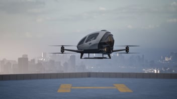 Autonomous driverless aerial vehicle fly across city